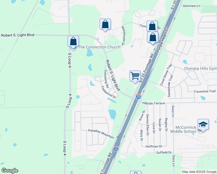 map of restaurants, bars, coffee shops, grocery stores, and more near 283B Fieldwood Drive in Buda