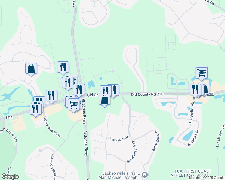 map of restaurants, bars, coffee shops, grocery stores, and more near 833 Southern Belle Drive East in Jacksonville