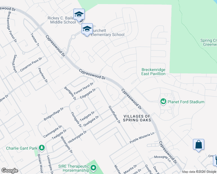 map of restaurants, bars, coffee shops, grocery stores, and more near 24018 Blossom Crest Lane in Spring