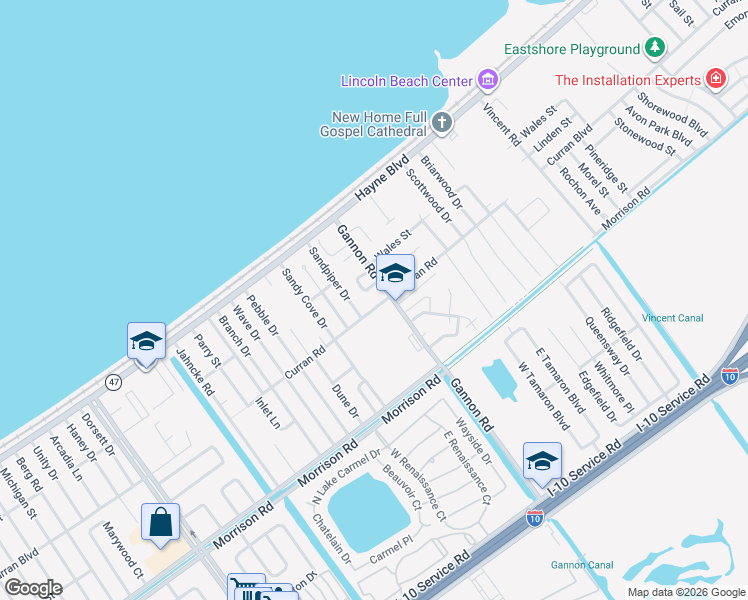 map of restaurants, bars, coffee shops, grocery stores, and more near 13219 Curran Road in New Orleans