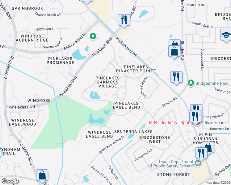 map of restaurants, bars, coffee shops, grocery stores, and more near 20311 Pinellas Park Court in Spring