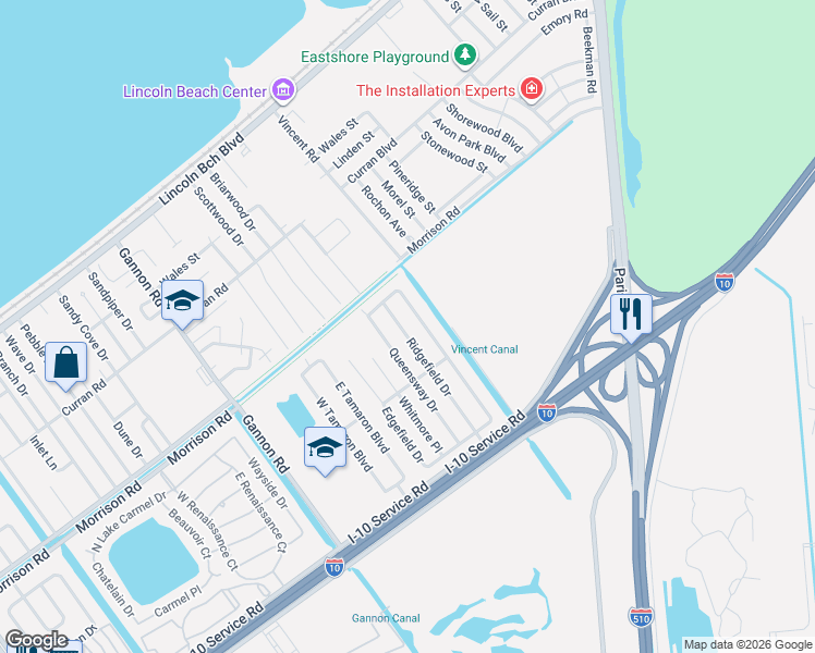 map of restaurants, bars, coffee shops, grocery stores, and more near 7121 Ridgefield Drive in New Orleans