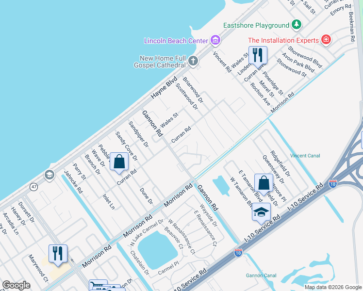 map of restaurants, bars, coffee shops, grocery stores, and more near 30 Christopher Court in New Orleans