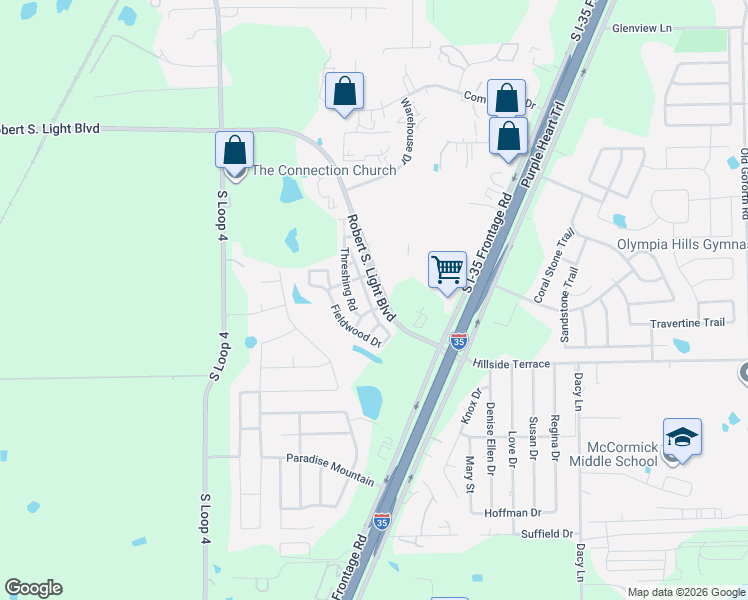 map of restaurants, bars, coffee shops, grocery stores, and more near 283B Fieldwood Drive in Buda