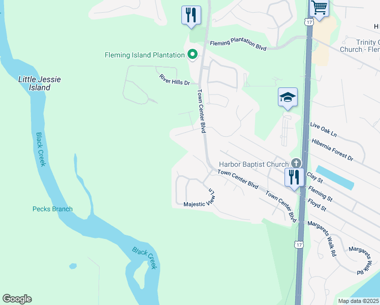 map of restaurants, bars, coffee shops, grocery stores, and more near 2522 Tall Cedars Road in Fleming Island