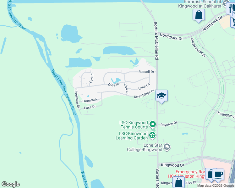 map of restaurants, bars, coffee shops, grocery stores, and more near 20134 Olds Drive in Porter