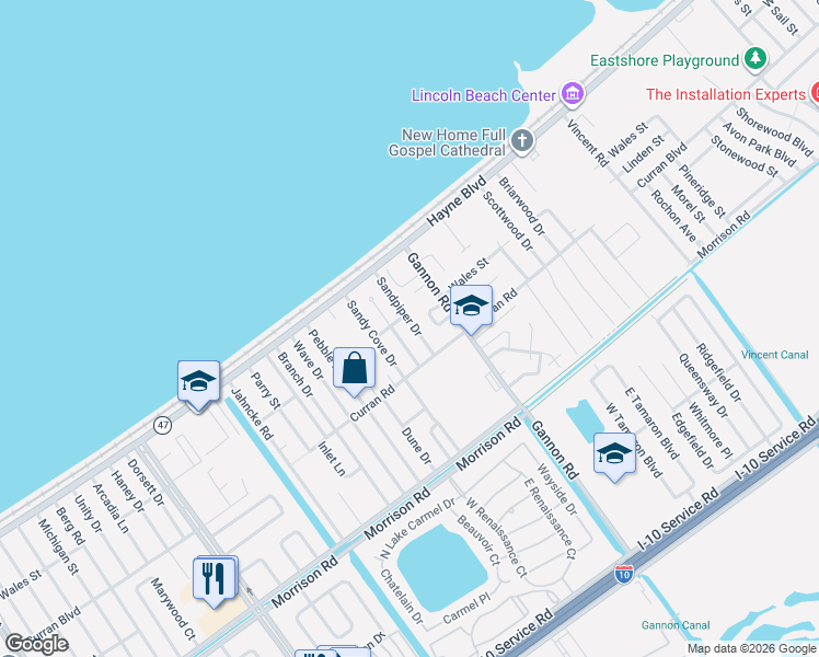 map of restaurants, bars, coffee shops, grocery stores, and more near 7901 Sandpiper Drive in New Orleans