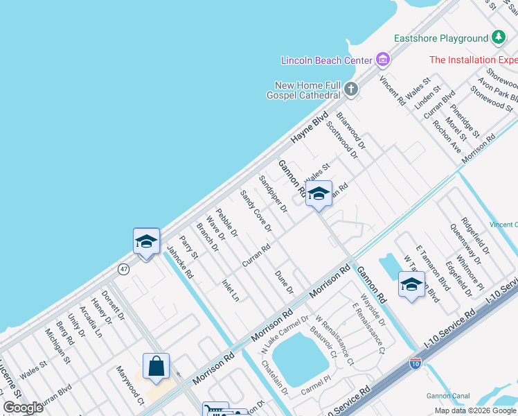 map of restaurants, bars, coffee shops, grocery stores, and more near 7950 Windward Court in New Orleans