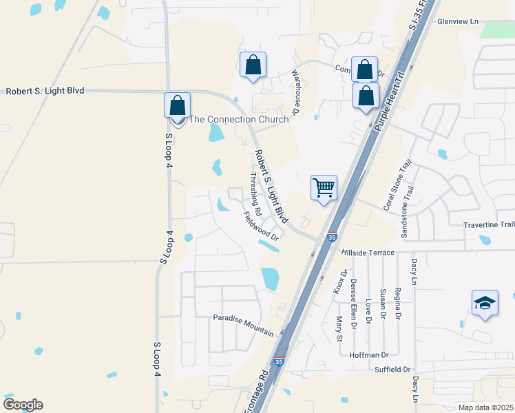 map of restaurants, bars, coffee shops, grocery stores, and more near 194c Fieldwood Drive in Buda