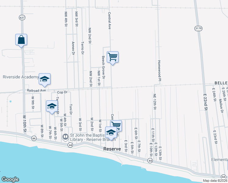 map of restaurants, bars, coffee shops, grocery stores, and more near 334 Central Avenue in Reserve
