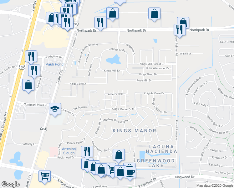 map of restaurants, bars, coffee shops, grocery stores, and more near 10296 Alden's Oak in Montgomery County