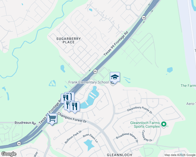 map of restaurants, bars, coffee shops, grocery stores, and more near 9123 Crescent Clover Drive in Spring