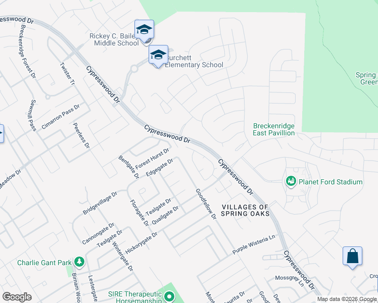 map of restaurants, bars, coffee shops, grocery stores, and more near 24038 Clipper Hill Lane in Spring