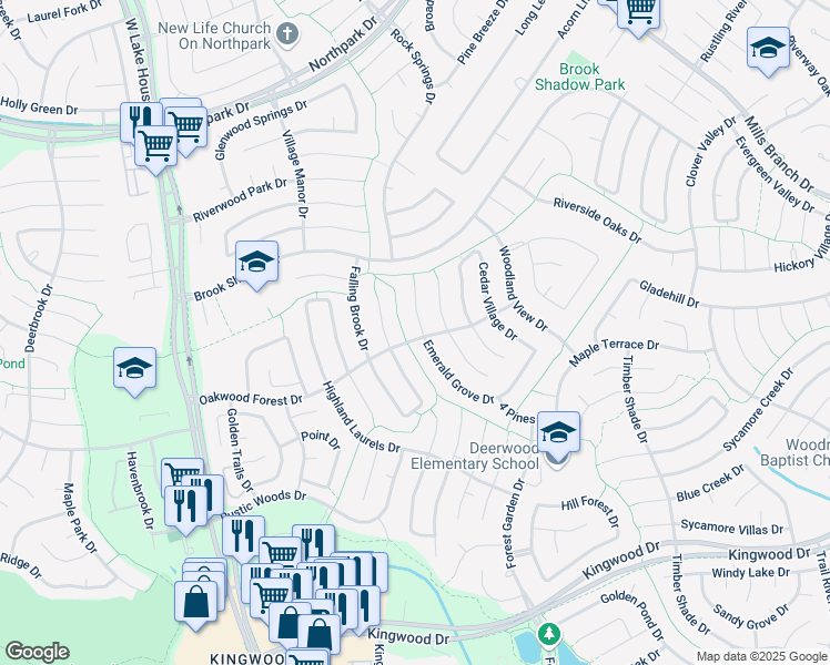 map of restaurants, bars, coffee shops, grocery stores, and more near 3210 Emerald Grove Drive in Houston