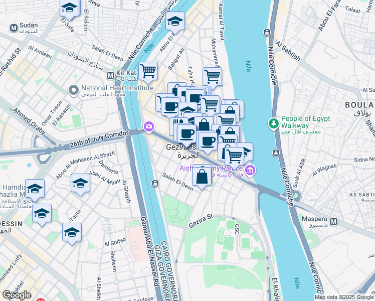 map of restaurants, bars, coffee shops, grocery stores, and more near in Zamalek