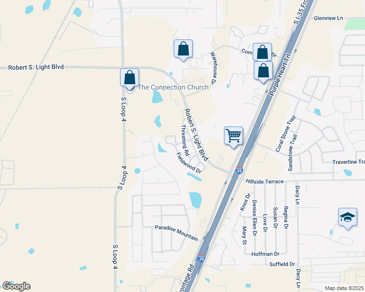 map of restaurants, bars, coffee shops, grocery stores, and more near 144 Threshing Road in Mustang Ridge