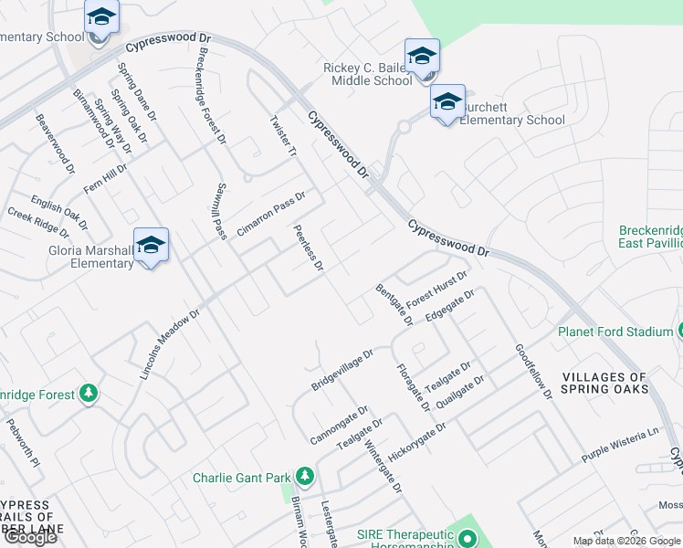 map of restaurants, bars, coffee shops, grocery stores, and more near 23222 Snowy Ridge Drive in Spring