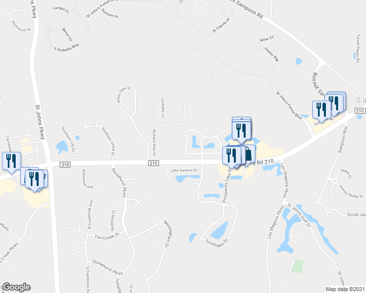 map of restaurants, bars, coffee shops, grocery stores, and more near 233 Carolina Jasmine Lane in Jacksonville