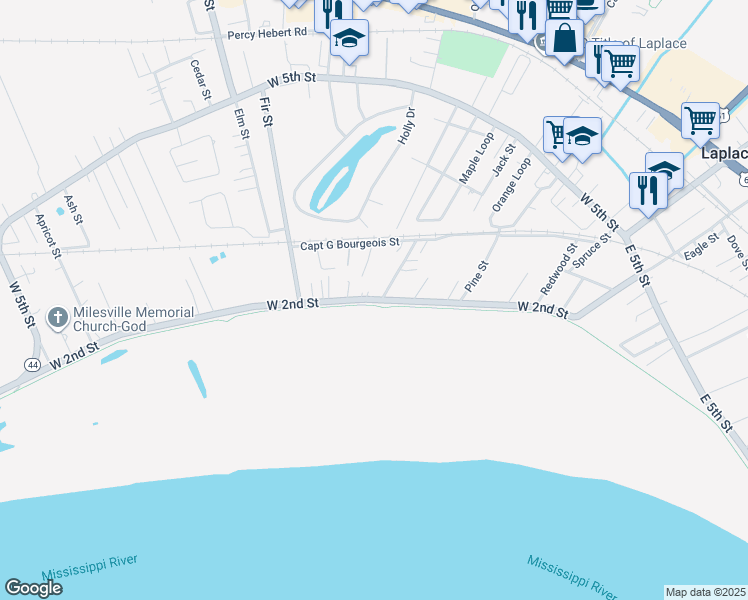 map of restaurants, bars, coffee shops, grocery stores, and more near 316 West 2nd Street in LaPlace