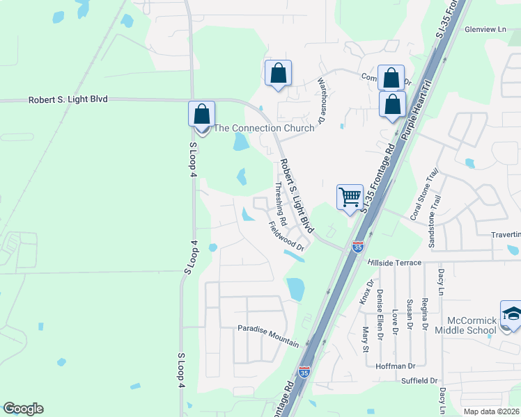 map of restaurants, bars, coffee shops, grocery stores, and more near 634 Blossom Valley Stream in Buda