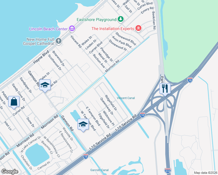 map of restaurants, bars, coffee shops, grocery stores, and more near 7181 Pinebrook Drive in New Orleans