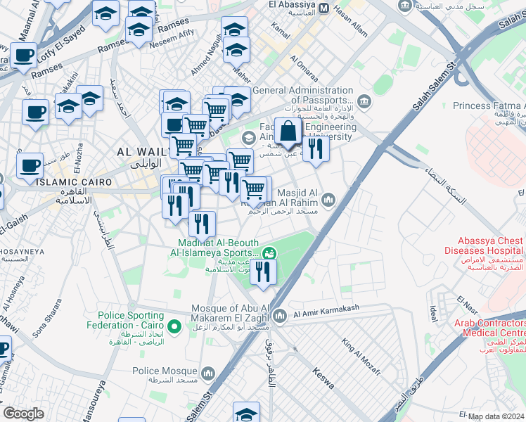 map of restaurants, bars, coffee shops, grocery stores, and more near Industrial Zone in Al Waili