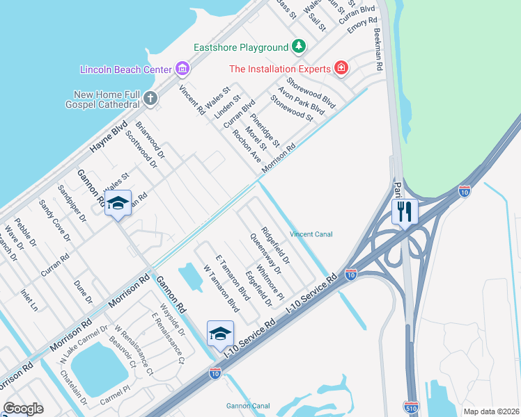 map of restaurants, bars, coffee shops, grocery stores, and more near 7181 Pinebrook Drive in New Orleans
