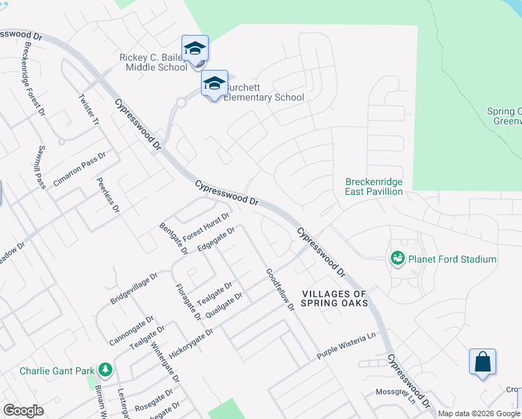 map of restaurants, bars, coffee shops, grocery stores, and more near 24038 Clipper Hill Lane in Spring