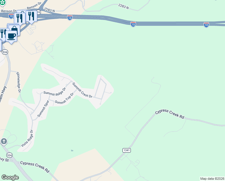 map of restaurants, bars, coffee shops, grocery stores, and more near 2011 Crown Ridge Drive in Kerrville