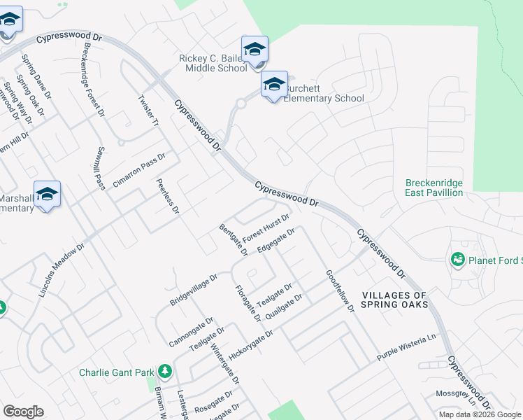 map of restaurants, bars, coffee shops, grocery stores, and more near 4926 Forest Hurst Glen in Spring