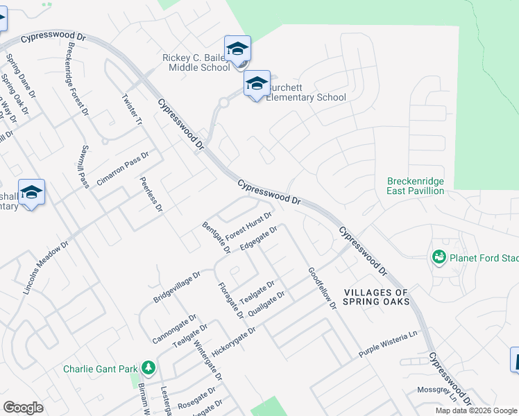 map of restaurants, bars, coffee shops, grocery stores, and more near 5038 Colony Hurst Trail in Spring
