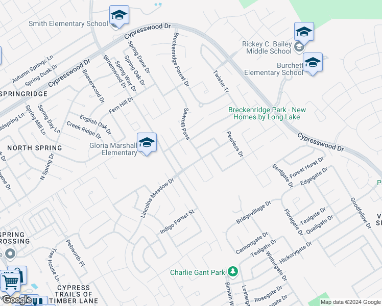 map of restaurants, bars, coffee shops, grocery stores, and more near 23410 Goldking Cross Court in Spring