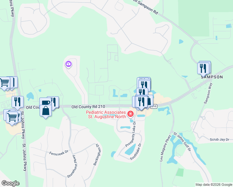 map of restaurants, bars, coffee shops, grocery stores, and more near 113 The Vinings Drive in Jacksonville