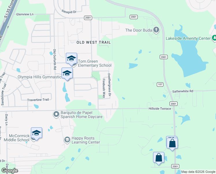map of restaurants, bars, coffee shops, grocery stores, and more near 305 Feathergrass Drive in Buda