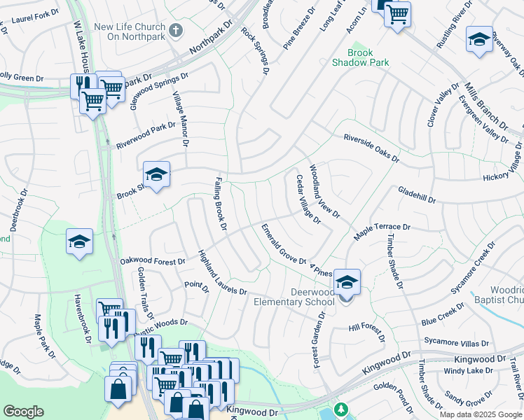 map of restaurants, bars, coffee shops, grocery stores, and more near 3210 Emerald Grove Drive in Houston