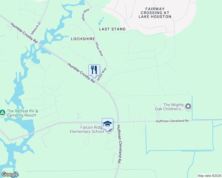 map of restaurants, bars, coffee shops, grocery stores, and more near 26147-26899 Huffman-Cleveland Rd in Harris