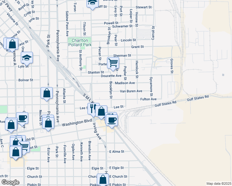 map of restaurants, bars, coffee shops, grocery stores, and more near 958 Van Buren Avenue in Beaumont