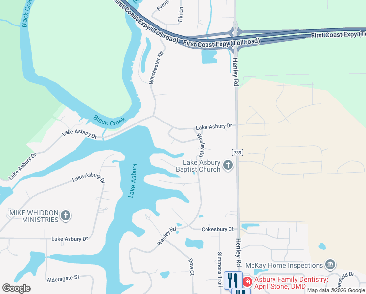 map of restaurants, bars, coffee shops, grocery stores, and more near 200 Circuit Rider Road in Green Cove Springs