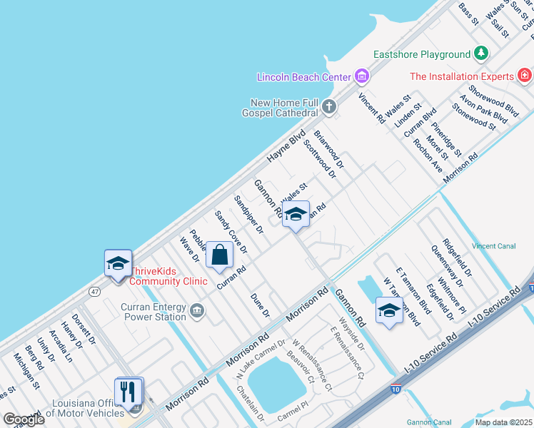 map of restaurants, bars, coffee shops, grocery stores, and more near 7852 Gannon Road in New Orleans