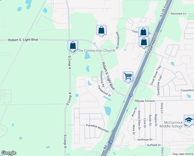 map of restaurants, bars, coffee shops, grocery stores, and more near 194c Fieldwood Drive in Buda