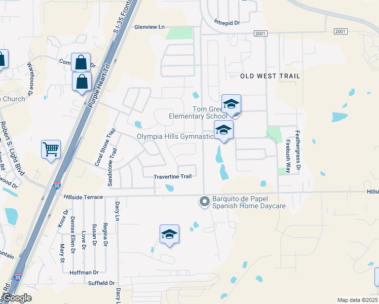 map of restaurants, bars, coffee shops, grocery stores, and more near 183 Vermilion Marble Trail in Buda