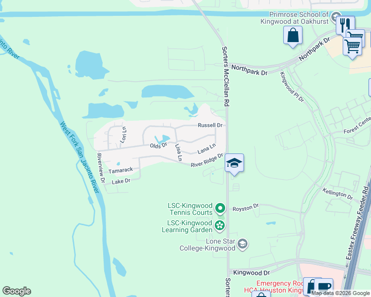 map of restaurants, bars, coffee shops, grocery stores, and more near 20247 Lana Lane in Porter
