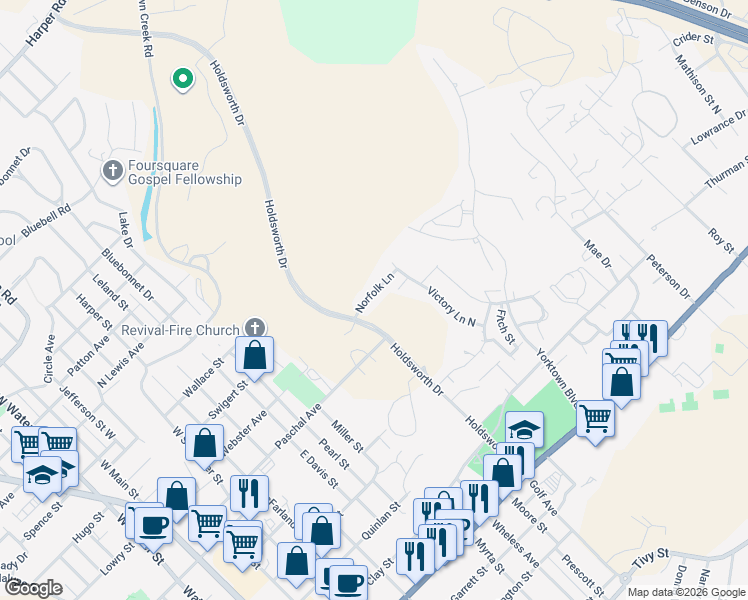 map of restaurants, bars, coffee shops, grocery stores, and more near 1121 Norfolk Lane in Kerrville