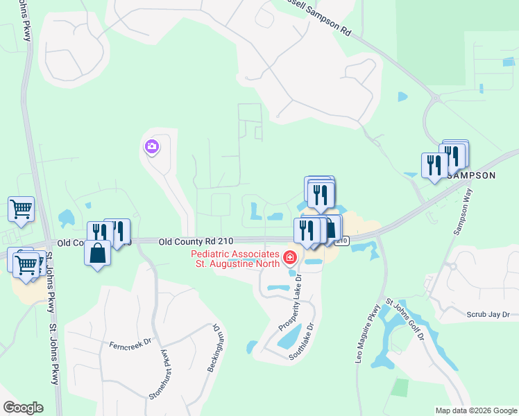 map of restaurants, bars, coffee shops, grocery stores, and more near 113 The Vinings Drive in Jacksonville
