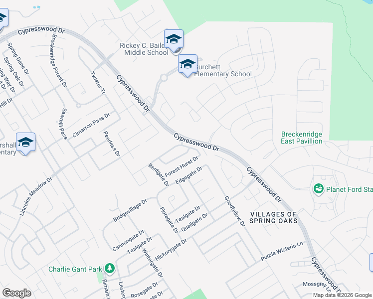 map of restaurants, bars, coffee shops, grocery stores, and more near 5038 Colony Hurst Trail in Spring