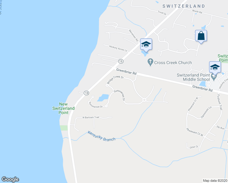 map of restaurants, bars, coffee shops, grocery stores, and more near 468 Bridge Creek Drive in Saint Johns