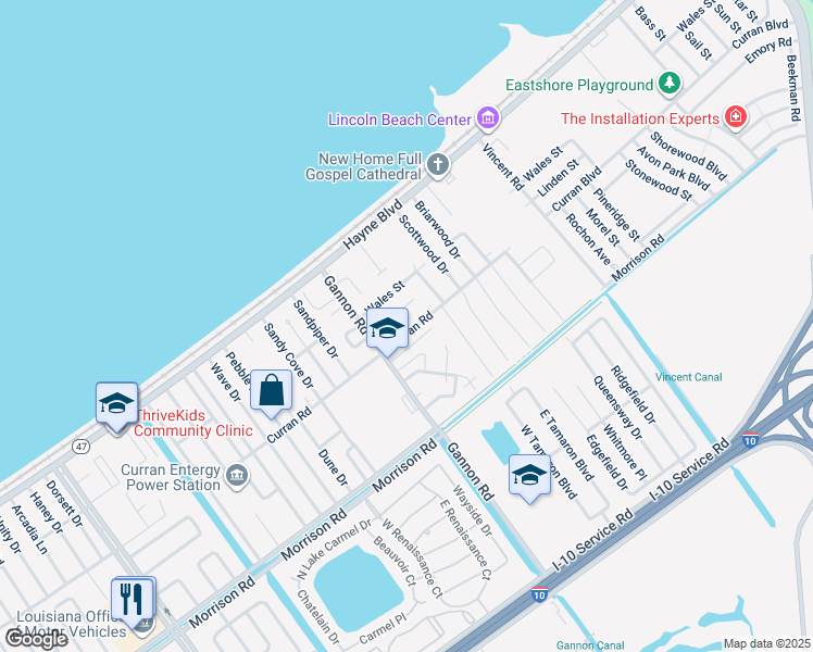 map of restaurants, bars, coffee shops, grocery stores, and more near 13331 Curran Road in New Orleans