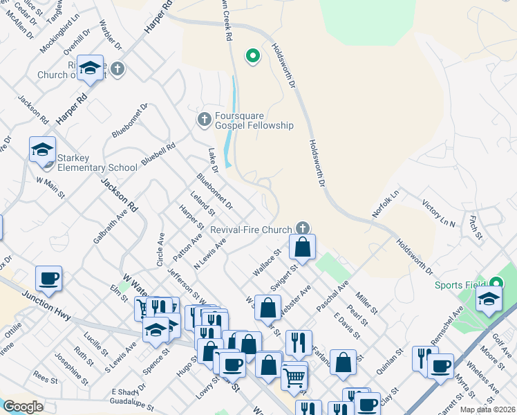 map of restaurants, bars, coffee shops, grocery stores, and more near 342 Lake Drive in Kerrville