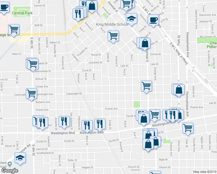 map of restaurants, bars, coffee shops, grocery stores, and more near 1861 Corley Avenue in Beaumont