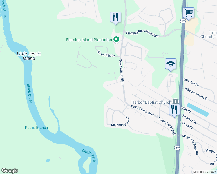 map of restaurants, bars, coffee shops, grocery stores, and more near 2099 Heritage Oaks Court in Orange Park